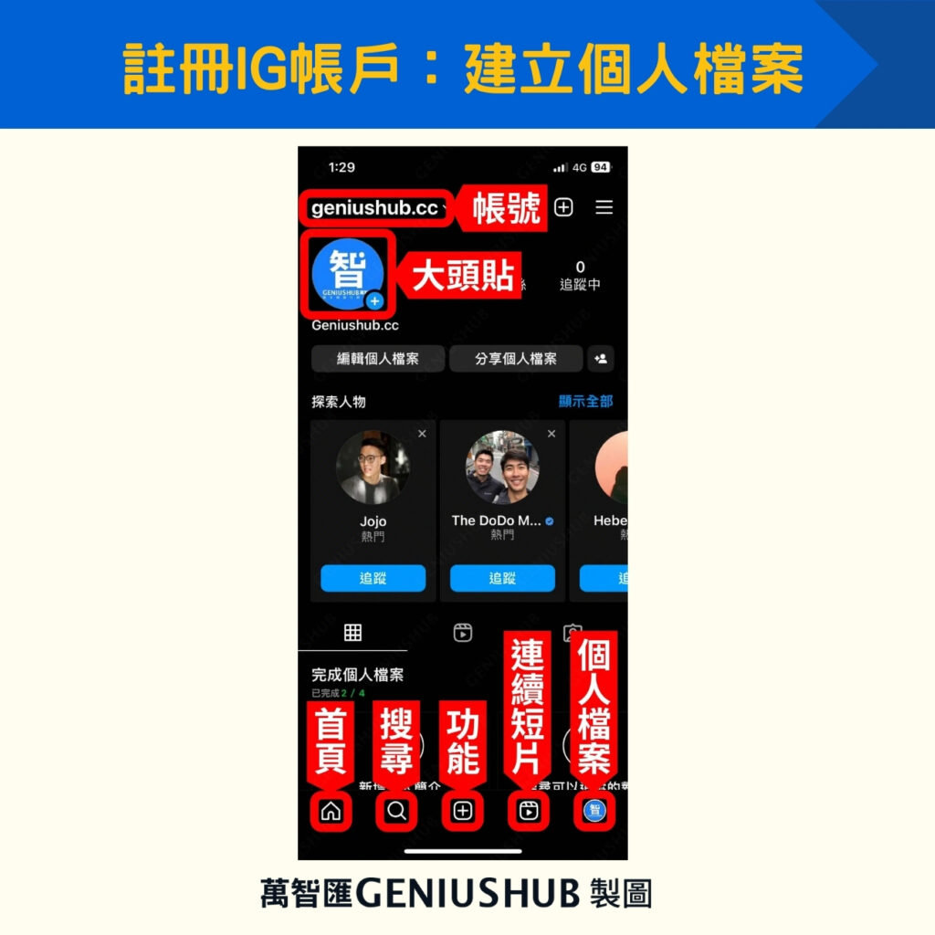 註冊IG帳戶：建立個人檔案