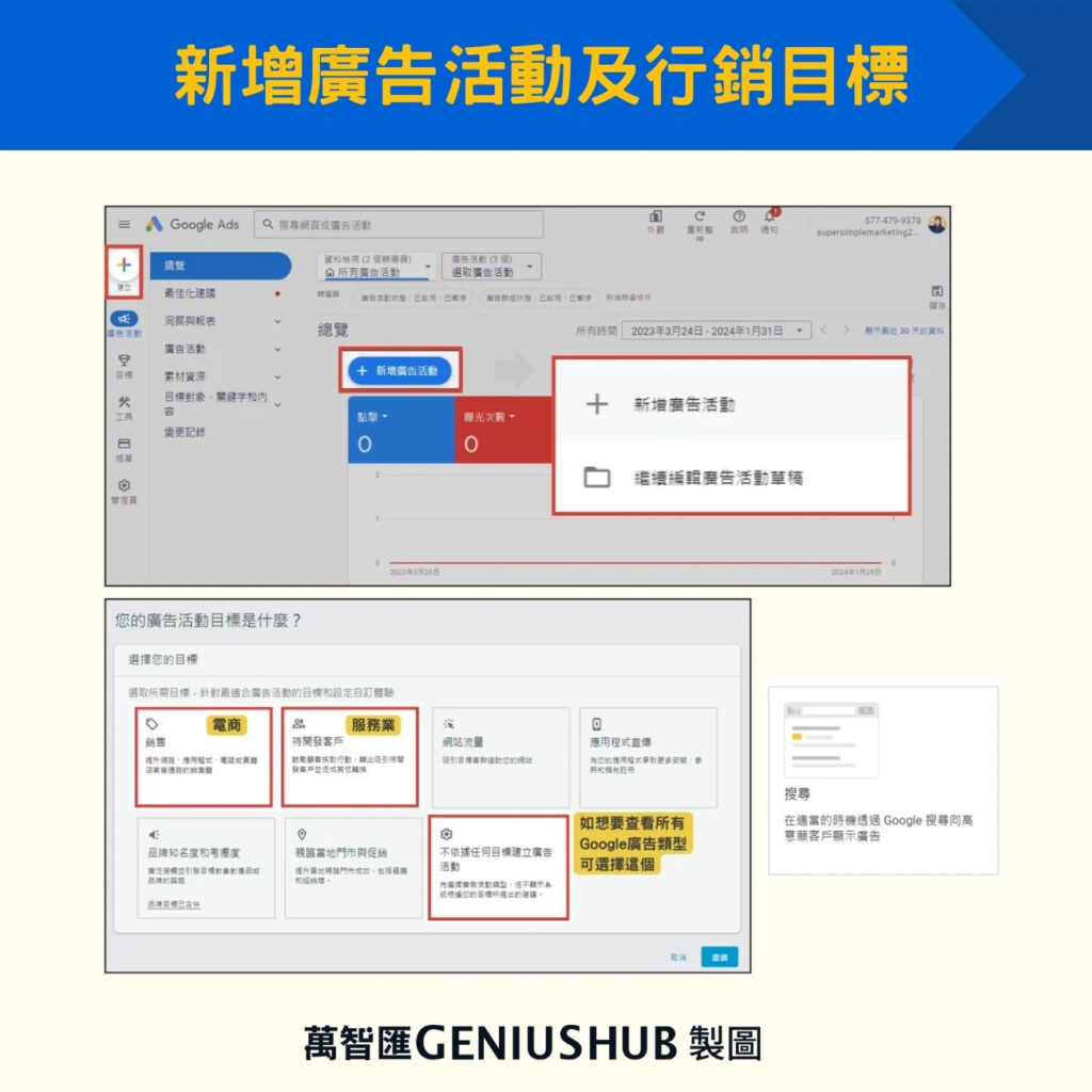 新增廣告活動及行銷目標