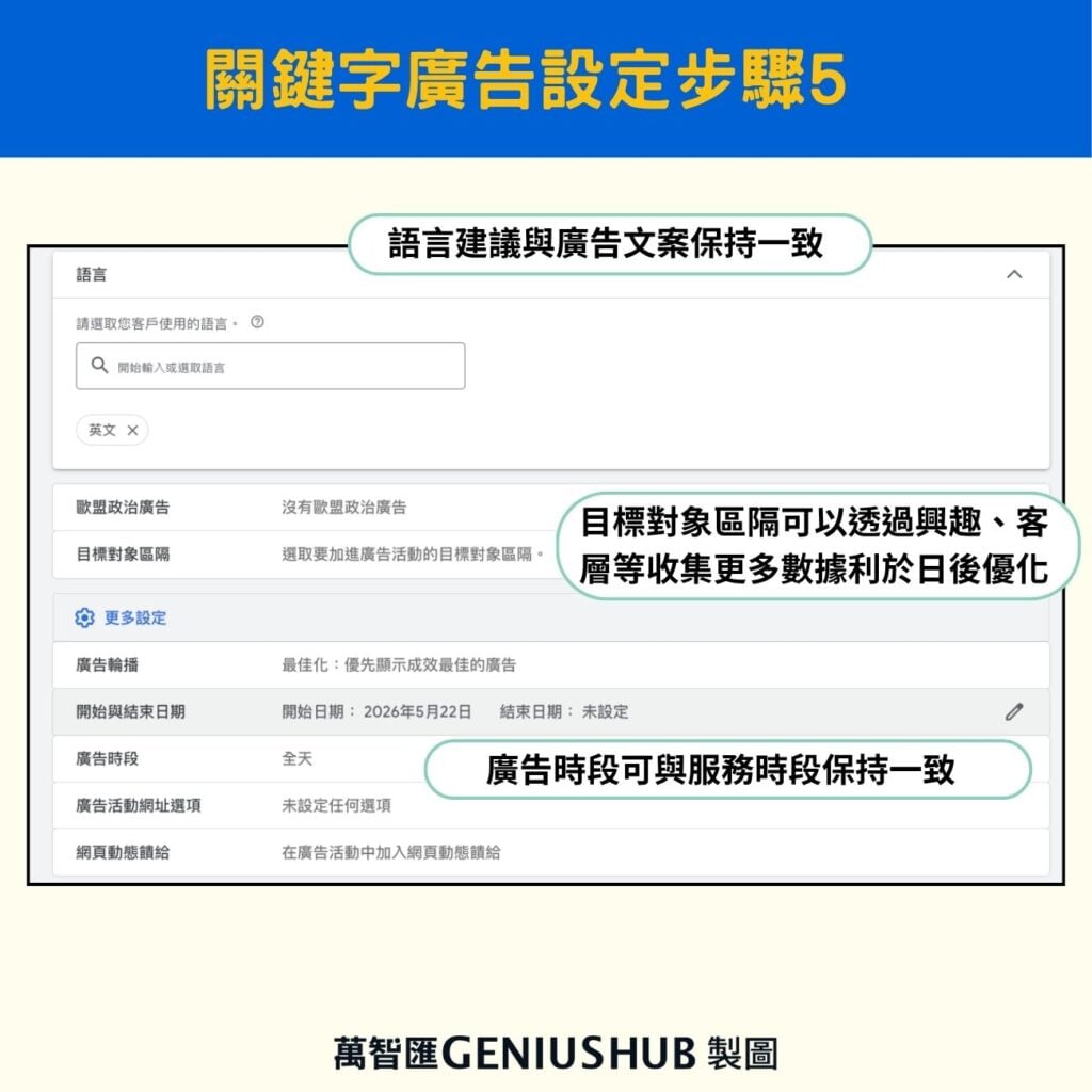 search campaign setup step