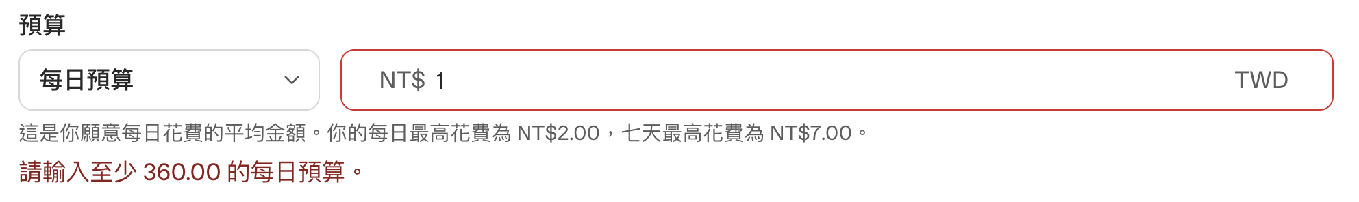 ChatGPT Ads 新台幣最低每日預算 360 元